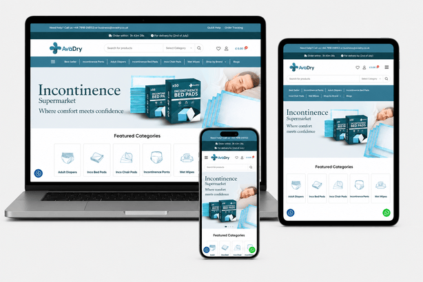 AvaDry Bed Pads UK healthcare e-commerce website by ItsWebExpert