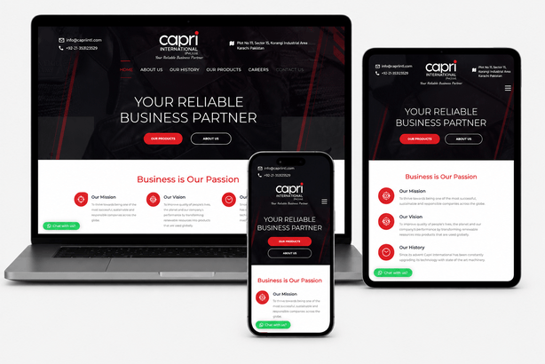 Capri International corporate website developed by ItsWebExpert Pakistan
